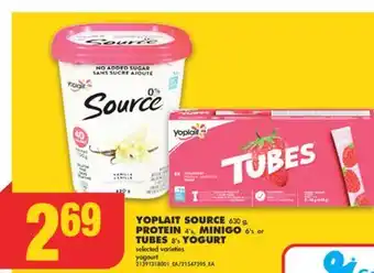 No Frills YOPLAIT SOURCE 630 g, PROTEIN 4' s, MINIGO 6' s or TUBES 8' s YOGURT offer