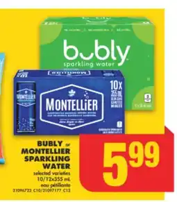 No Frills BUBLY OR MONTELLIER SPARKLING WATER, 10/12X355 ML offer