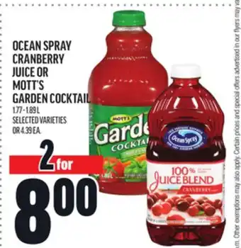 Metro OCEAN SPRAY CRANBERRY JUICE OR MOTT'S GARDEN COCKTAIL offer