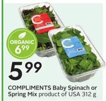 Sobeys COMPLIMENTS Baby Spinach or Spring Mix offer