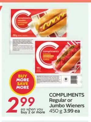 Sobeys COMPLIMENTS Regular or Jumbo Wieners offer