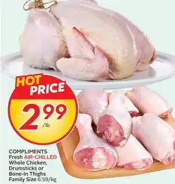 Sobeys Fresh AIR-CHILLED Whole Chicken, Drumsticks or Bone-In Thighs Family Size offer