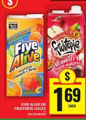 Food Basics FIVE ALIVE OR FRUITOPIA JUICES offer