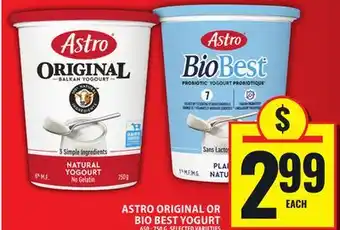 Food Basics ASTRO ORIGINAL OR BIO BEST YOGURT offer