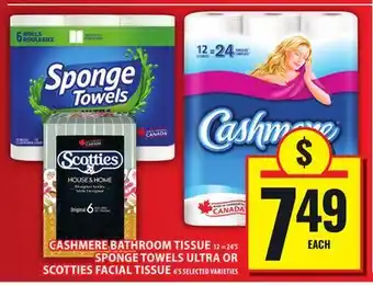 Food Basics CASHMERE BATHROOM TISSUE OR SPONGE TOWELS ULTRA OR SCOTTIES FACIAL TISSUE offer