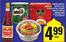 Food Basics NOOR DATES, DIVYA TEA, ROOH AFZA SYRUP, NESTLÉ MILO DRINK MIX offer