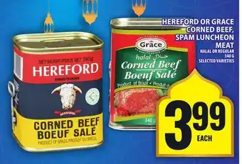 Food Basics HEREFORD OR GRACE CORNED BEEF, SPAM LUNCHEON MEAT offer