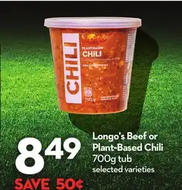 Longo's Beef or Plant-Based Chili offer