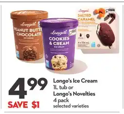 Longo's Ice Cream 1L tub or Longo's Novelties 4 pack offer