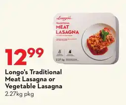 Longo's Traditional Meat Lasagna or Vegetable offer