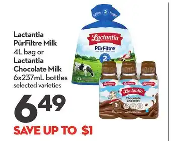 Longo's PūrFiltre Milk 4L bag or Chocolate Milk 6x237mL bottles offer