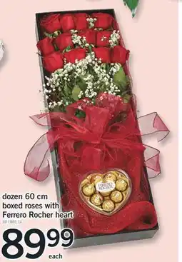 Fortinos DOZEN 60 CM BOXED ROSES WITH FERRERO ROCHER HEART offer