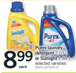 Fortinos PUREX LAUNDRY DETERGENT, 2.03 L OR SUNLIGHT, 1.84 L offer