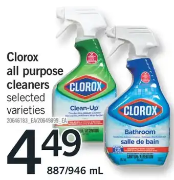 Fortinos CLOROX ALL PURPOSE CLEANERS,887/946 mL offer