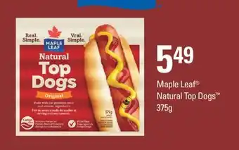 Fortinos MAPLE LEAF NATURAL TOP DOGS , 375G offer