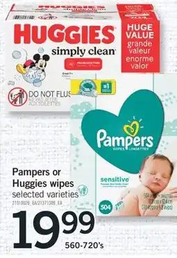 Fortinos PAMPERS OR HUGGIES WIPES,560-720's offer