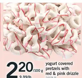 Fortinos YOGURT COVERED PRETZELS WITH PRETZELS WITH RED & PINK DRIZZLE offer