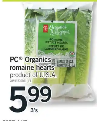 Fortinos PC ORGANICS ROMAINE HEARTS, 3's offer