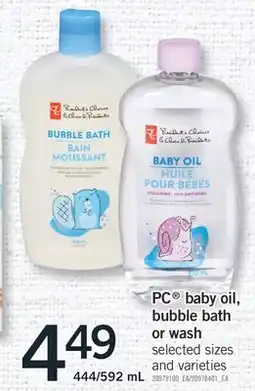 Fortinos PC BABY OIL, BUBBLE BATH OR WASH, 444/592 ML offer