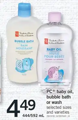 Fortinos PC BABY OIL, BUBBLE BATH OR WASH, 444/592 ML offer