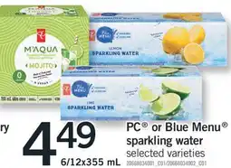 Fortinos PC OR BLUE MENU SPARKLING WATER, 6/12X355 ML offer