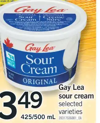 Fortinos GAY LEA SOUR CREAM, 425/500 ML offer