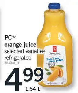 Fortinos PC ORANGE JUICE, 1.54 L offer