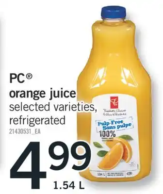 Fortinos PC ORANGE JUICE, 1.54 L offer