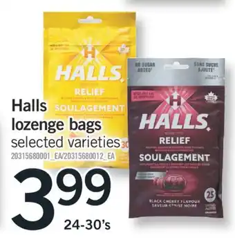 Fortinos HALLS LOZENGE BAGS, 24-30'S offer