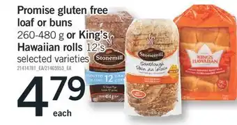 Fortinos PROMISE GLUTEN FREE LOAF OR BUNS 260-480 G OR KING'S OL HAWAIIAN ROLLS 12'S offer