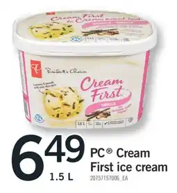 Fortinos PC CREAM FIRST ICE CREAM, 1.5 L offer