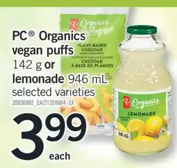 Fortinos PC ORGANICS VEGAN PUFFS 142 G OR LEMONADE 946 ML offer