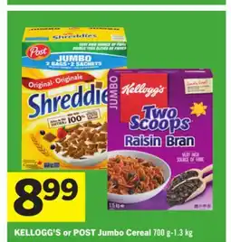 Foodland KELLOGG'S or POST Jumbo Cereal offer