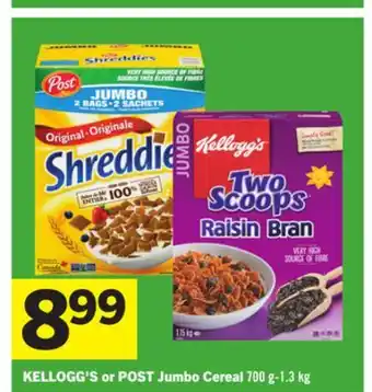 Foodland KELLOGG'S or POST Jumbo Cereal offer