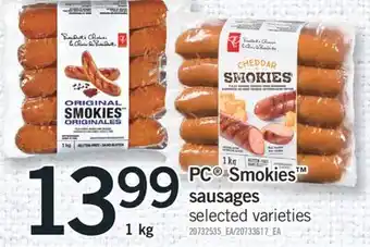 Fortinos PC SMOKIES SAUSAGES, 1 KG offer