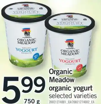 Fortinos ORGANIC MEADOW ORGANIC YOGURT, 750 G offer