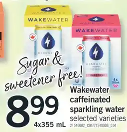 Fortinos WAKEWATER CAFFEINATED SPARKLING WATER, 4x355 mL offer