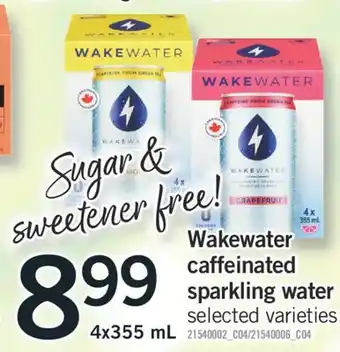 Fortinos WAKEWATER CAFFEINATED SPARKLING WATER, 4x355 mL offer