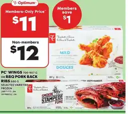 Loblaws PC WINGS 700-907G OR BBQ PORK BACK RIBS 680G offer