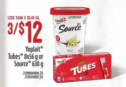 Loblaws YOPLAIT TUBES , 8X56G OR SOURCE 630G offer