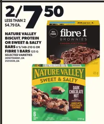 Loblaws NATURE VALLEY BISCUIT, PROTEIN OR SWEET & SALTY BARS, 6'S/148-210 G OR FIBRE 1 BARS, 125 G offer