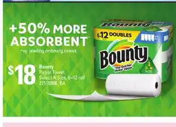 Loblaws BOUNTY PAPER TOWEL, 6=12 ROLL offer