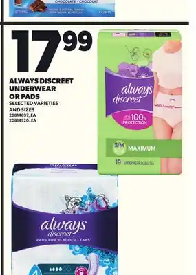 Loblaws ALWAYS DISCREET UNDERWEAR OR PADS offer