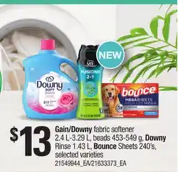 Loblaws GAIN/DOWNY FABRIC SOFTENER 2.4 L-3.29L, BEADS 453-549G, DOWNY RINSE 1.43L, BOUNCE SHEETS 240'S offer