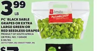 Loblaws PC BLACK SABLE GRAPES OR EXTRA LARGE GREEN OR RED SEEDLESS GRAPES offer