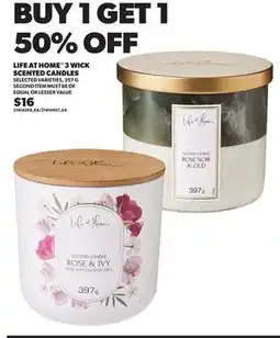 Loblaws LIFE AT HOME 3 WICK SCENTED CANDLES SCENTED CANDLES, 397G offer