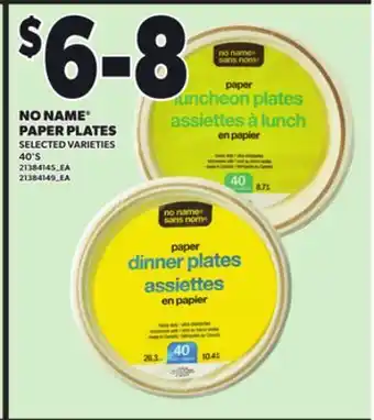 Loblaws NO NAME PAPER PLATES 40'S offer