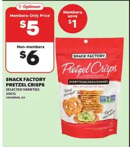 Loblaws SNACK FACTORY PRETZEL CRISPS 200G offer