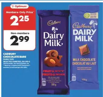 Real Canadian Superstore CADBURY CHOCOLATE BARS , 80-100 G offer