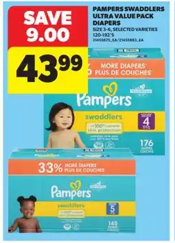 Real Canadian Superstore PAMPERS SWADDLERS ULTRA VALUE PACK DIAPERS, 120-192' S offer